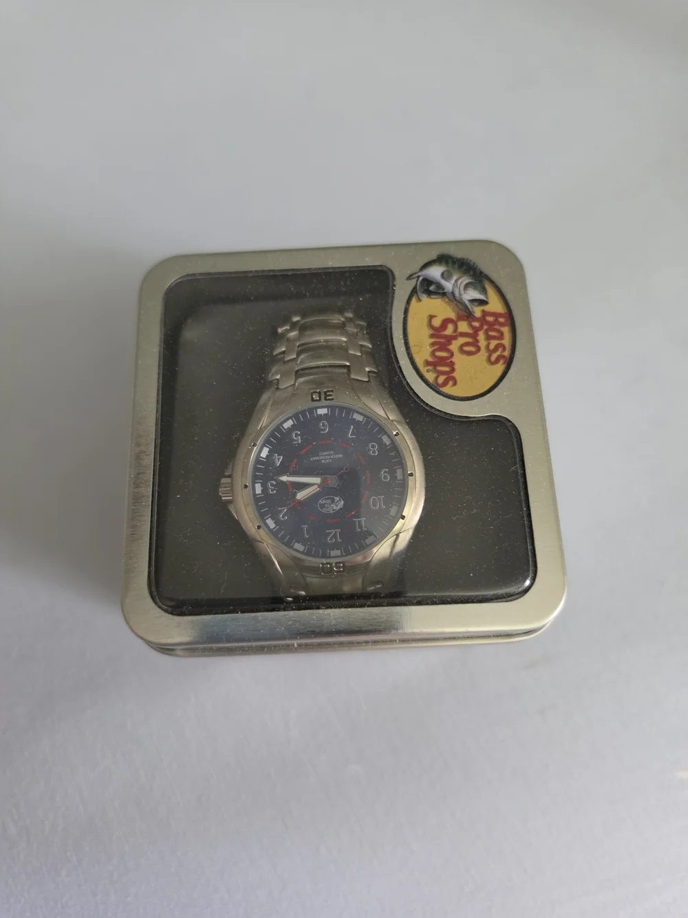 Bass Pro Shops Men's Silver Stainless Steel Watch with Blue Dial